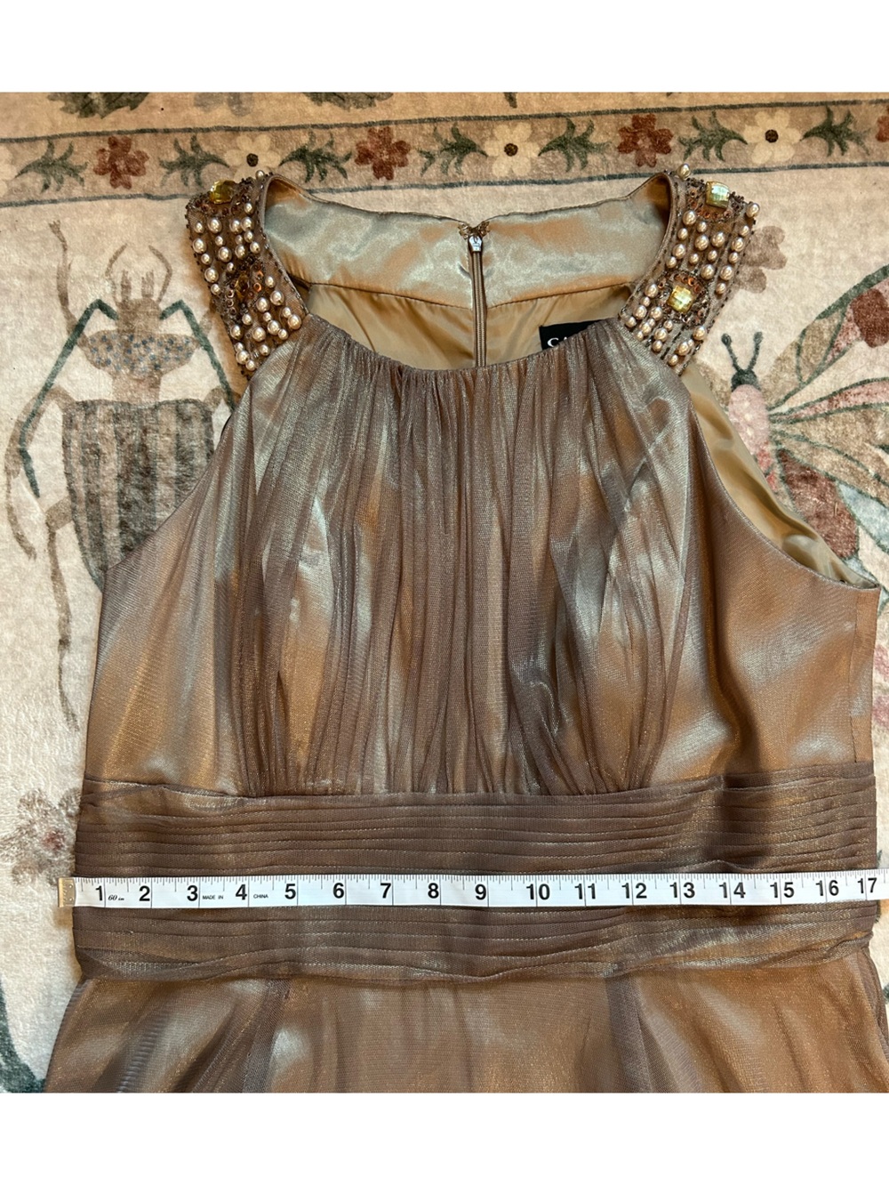 Cachet Metallic Bronze Maxi Dress with Beaded Shoulders - Picture 7 of 16